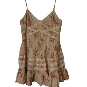 Love‎ Sam Mini Dress Lace Trim Spaghetti Strap Beige Pink Floral Boho Summer S